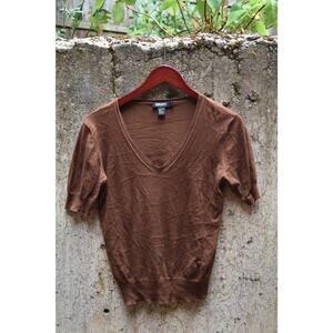 DKNY Brown V-Neck Knit Top - Size Small